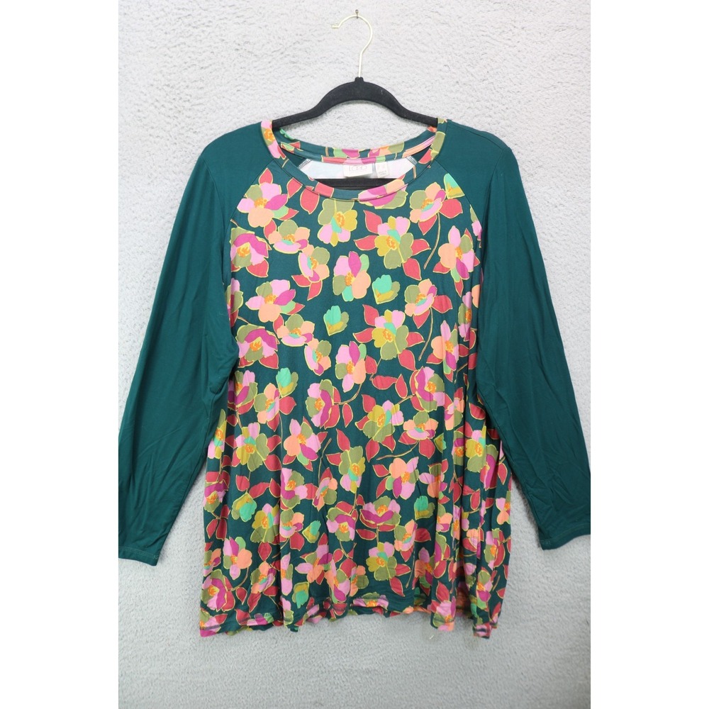 LOGO by Lori Goldstein Long Sleeve Tunic-1X-Dark Floral-Whimsigoth-Pockets